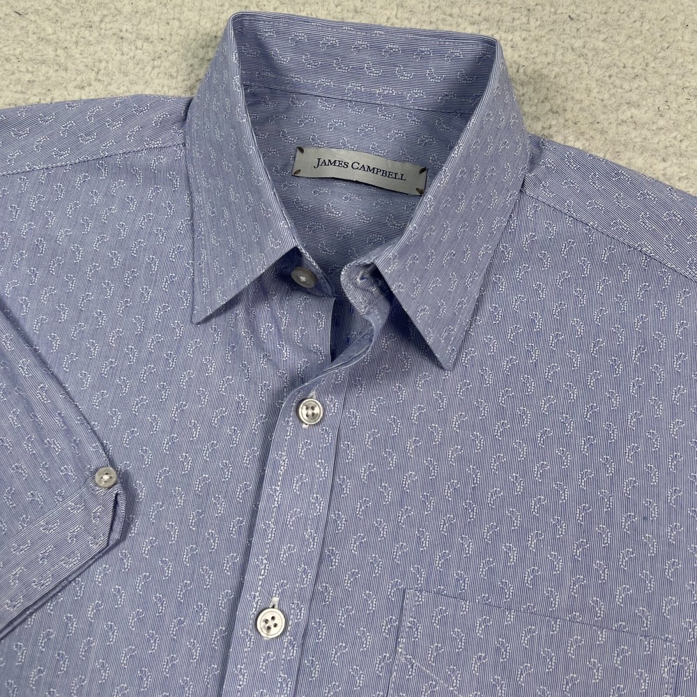 James Campbell Shirt Men's Small Paisley AOP Button Up Short Sleeve 100% Cotton